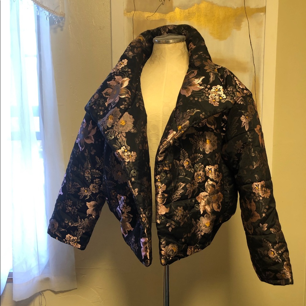 free people jacquard floral puffer bomber